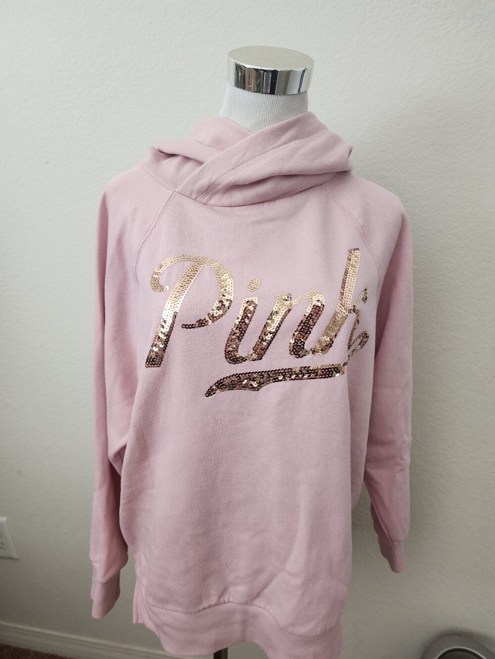 PINK Victoria's Secret Light Pink Hoodie with Rose Gold Sequin Logo